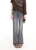 Vintage-washed slight flare jeans