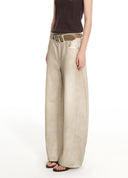 Art-washed wide-leg denim pants