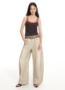 Art-washed wide-leg denim pants