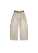 Art-washed wide-leg denim pants