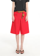 Equestrian red A-line shorts with woven belt detail