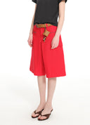 Equestrian red A-line shorts with woven belt detail