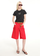 Equestrian red A-line shorts with woven belt detail