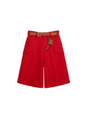 Equestrian red A-line shorts with woven belt detail