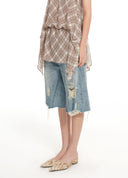 Vintage-washed multi-tech capri pants