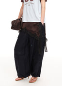 Drawstring Multi-Pocket Wide-Leg Pants