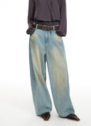 Blue Barrel-Leg Wide Jeans