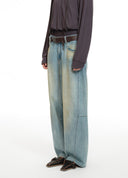 Blue Barrel-Leg Wide Jeans