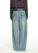 Blue Barrel-Leg Wide Jeans