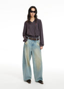 Blue Barrel-Leg Wide Jeans