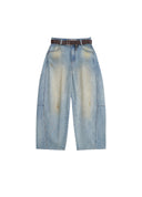 Blue Barrel-Leg Wide Jeans