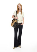 Split-Hem Raw Denim Flared Jeans