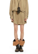 Khaki Sandwashed Cupro Shorts