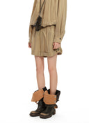 Khaki Sandwashed Cupro Shorts