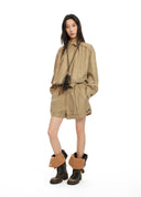 Khaki Sandwashed Cupro Shorts