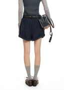 Navy Sandwashed Cupro Shorts
