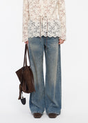Crystal-Embellished Washed Jeans