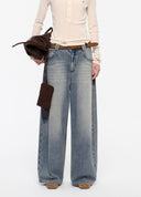 Crystal-Embellished Wide-Leg Jeans