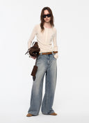 Crystal-Embellished Wide-Leg Jeans
