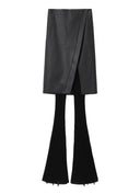 Embossed Leather-Panel Flared Trousers