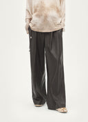 Relaxed Elastic-Waist Leather Pants