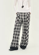 Asymmetric Plaid Pleated Trousers