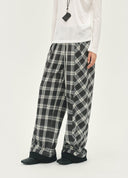 Asymmetric Plaid Pleated Trousers