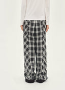 Asymmetric Plaid Pleated Trousers