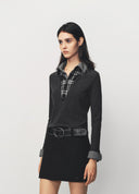 Dark Grey Plaid Patchwork Slim Fit Polo Shirt