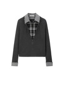 Dark Grey Plaid Patchwork Slim Fit Polo Shirt