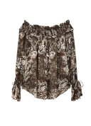 Army Green Boho Print One Shoulder Top