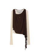 Brown Ruffle Irregular Halter Neck Two Piece Set