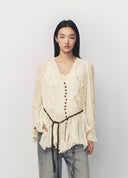 Off White Pleated Textured Long Top