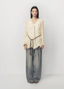 Off White Pleated Textured Long Top