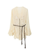 Off White Pleated Textured Long Top