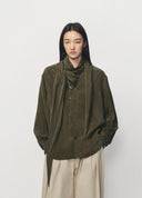 Army Green Tie Neck Old Money Style Long Top