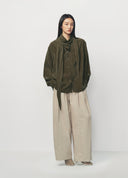 Army Green Tie Neck Old Money Style Long Top