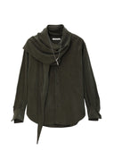 Army Green Tie Neck Old Money Style Long Top