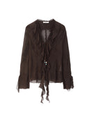 Romantic Brown Ruffle Trim Embroidered Shirt