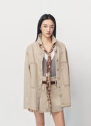 Light Yellow Scarf Detail Denim Shirt