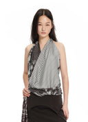 French Scarf-Panel Halter Top