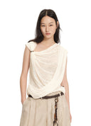 Metal-Hardware Asymmetric Pleated Top