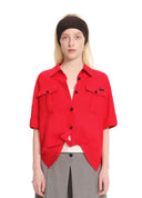 Equestrian red deep scoop-neck utility shirt