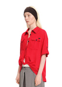 Equestrian red deep scoop-neck utility shirt