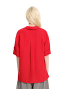 Equestrian red deep scoop-neck utility shirt