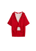 Equestrian red deep scoop-neck utility shirt