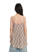 Diagonal plaid asymmetric cami top