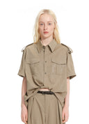 Pearlescent twisted utility cropped shirt