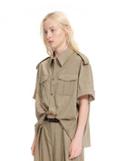 Pearlescent twisted utility cropped shirt