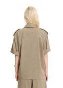 Pearlescent twisted utility cropped shirt